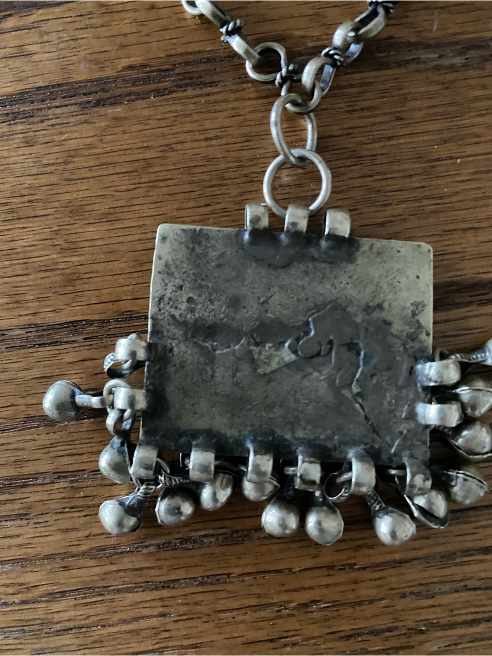 Vintage Handmade Rajasthani India pendant necklace silver alloy tabiz bells - Picture 4 of 4